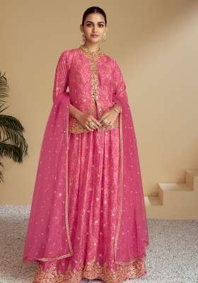 Pink Embroidered Chinon Kurta Set