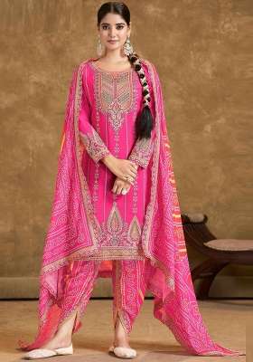 Pink Embroidered Chinon Kurta Set