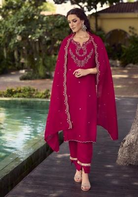 Pink Embroidered Shimmer Kurta Set