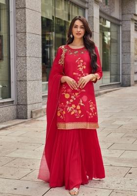 Pink Embroidered Silk Kurta Set