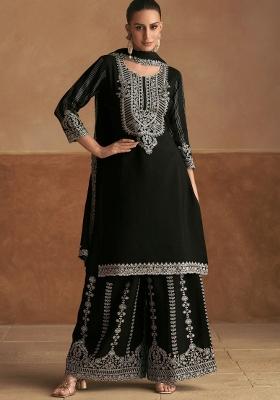 Black Embroidered Chinon Kurta Set