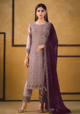 Purple Embroidered Silk Kurta Set