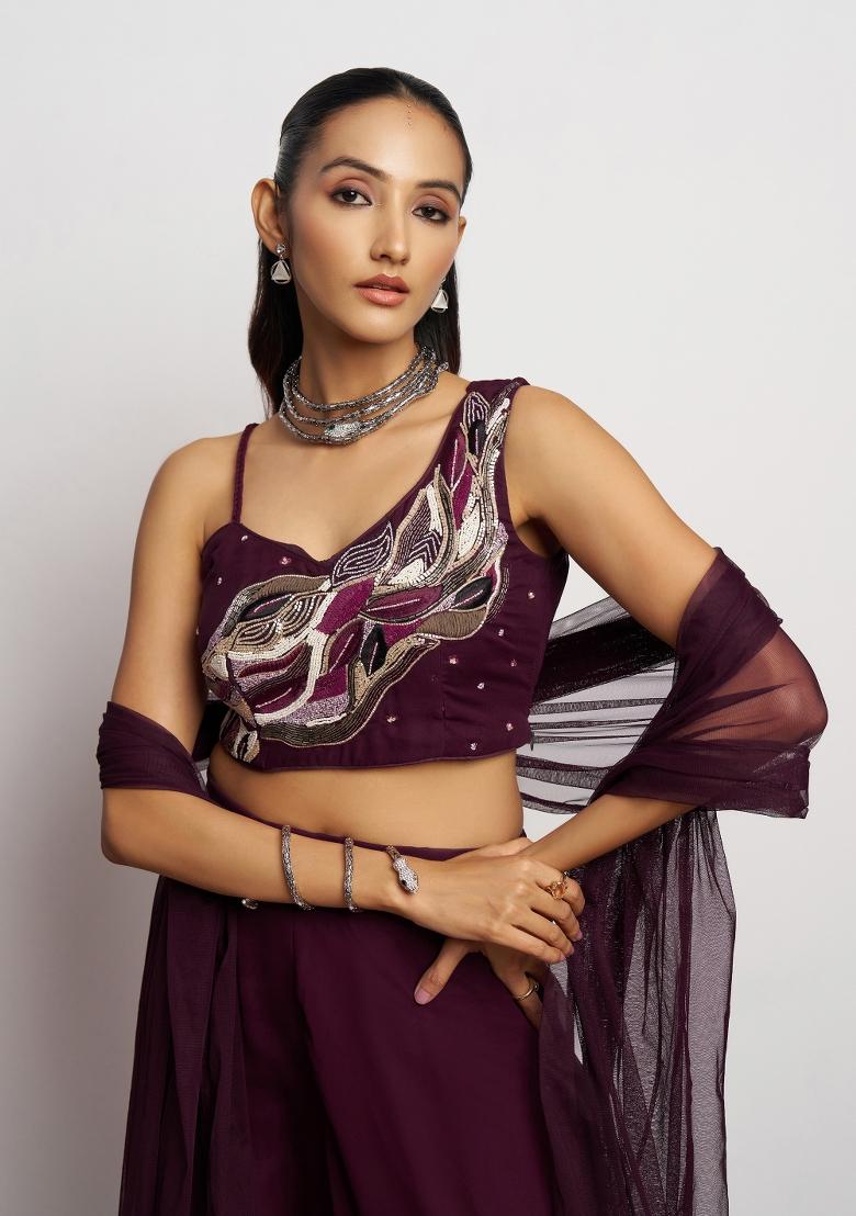 Brown Embroidered Georgette Kurta Set - Indya