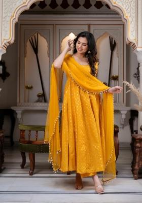 Yellow Jacquard Chanderi Kurta Set