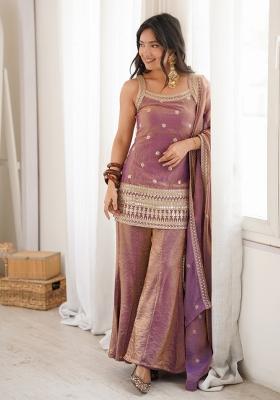 Mauve Embroidered Silk Blend Salwar Kameez