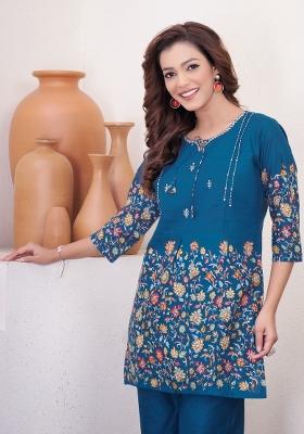 Blue Printed Cotton Salwar Kameez