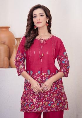 Rani Pink Printed Cotton Salwar Kameez