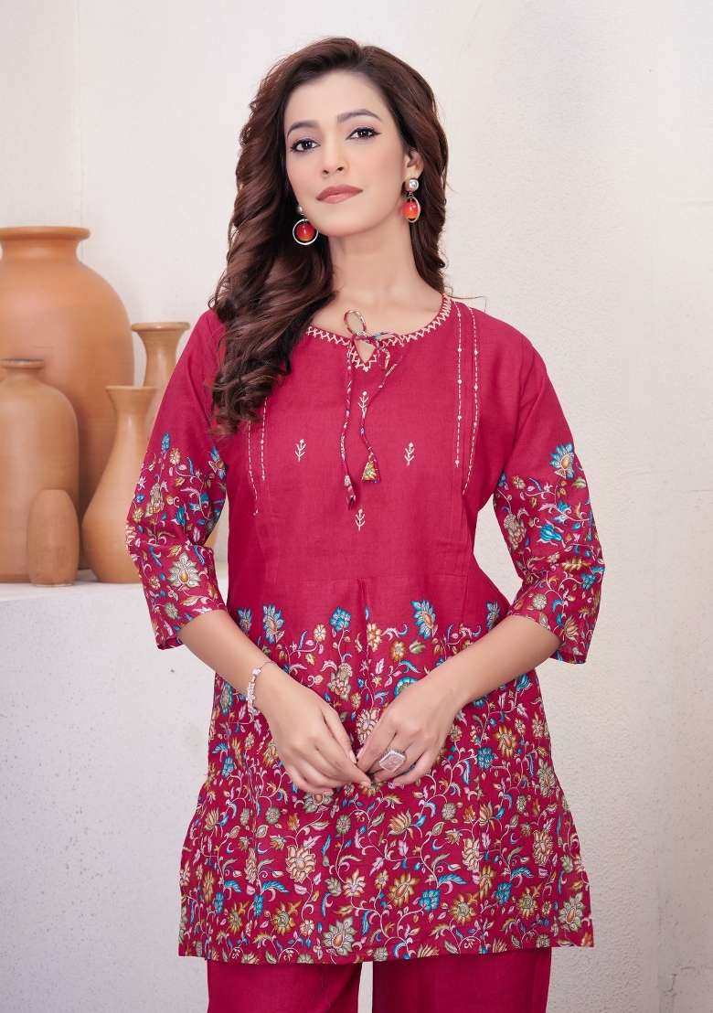 Rani Pink Printed Cotton Salwar Kameez - Indya
