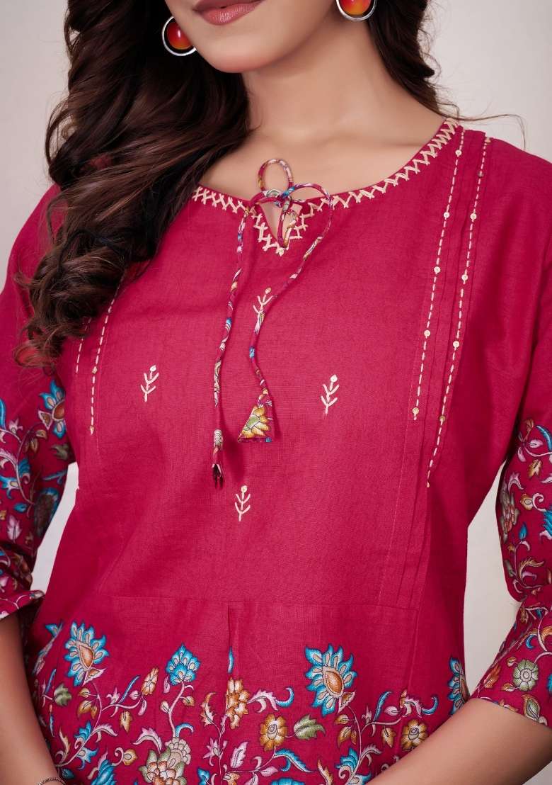 Rani Pink Printed Cotton Salwar Kameez - Indya