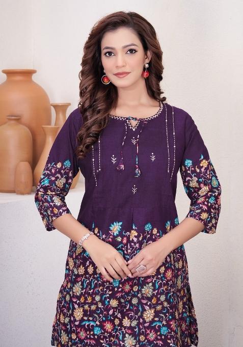 Wine Printed Cotton Salwar Kameez