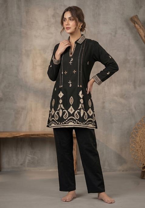 Black Printed Cotton Salwar Kameez