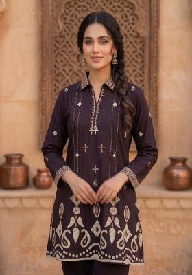 Wine Printed Cotton Salwar Kameez