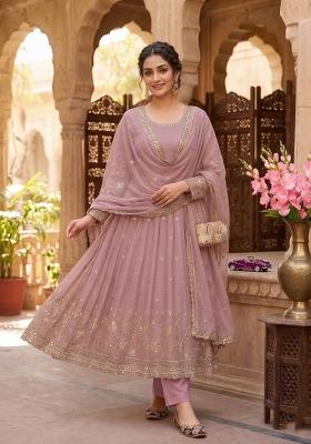 Pink Embroidered Silk Blend Salwar Kameez