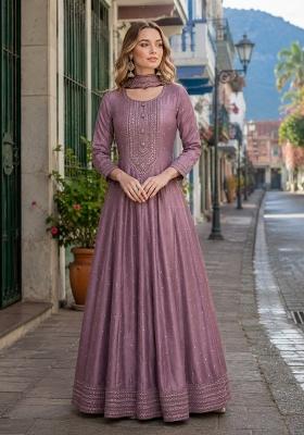 Onion Pink Embroidered Silk Anarkali With Dupatta