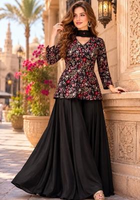 Black Sequin Work Chiffon Kurta Set