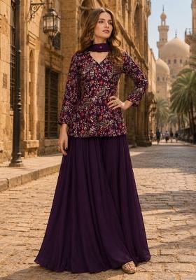 Purple Sequin Work Chiffon Kurta Set