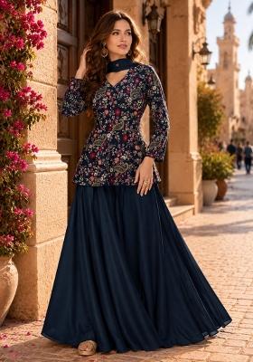 Blue Sequin Work Chiffon Kurta Set