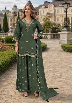 Green Embroidered Silk Kurta Set