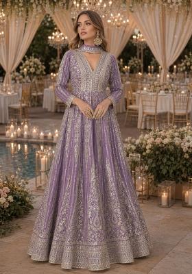 Lavender Embroidered Silk Anarkali Set