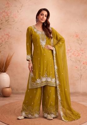 Yellow Embroidered Chiffon Kurta Set