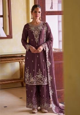 Lavender Embroidered Silk Kurta Set