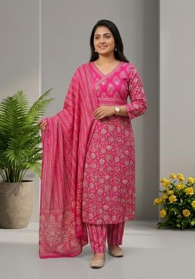 Pink Printed Cotton Kurta Set