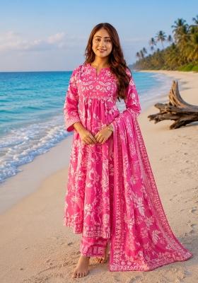 Pink Printed Cotton Kurta Set