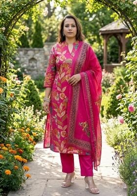 Pink Printed Cotton Kurta Set