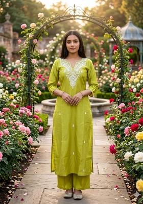 Yellow Patch Work Cotton Kurta Set