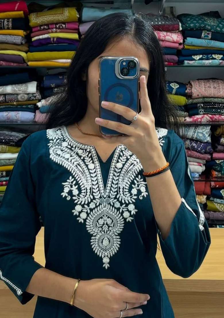 Blue Patch Work Cotton Kurta Set - Indya