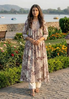 Purple Printed Cotton Kurta Set