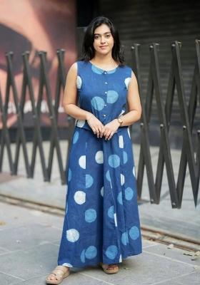 Blue Printed Cotton Kurta Set