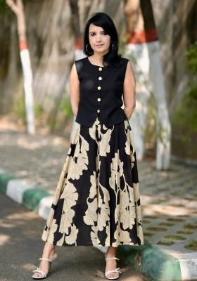 Black Printed Cotton Kurta Set