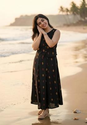 Black Printed Cotton Kurta Set