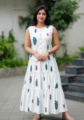 White Printed Cotton Kurta Set