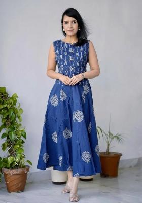 Blue Printed Cotton Kurta Set