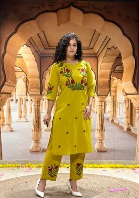 Yellow Embroidered Cotton Kurta Set