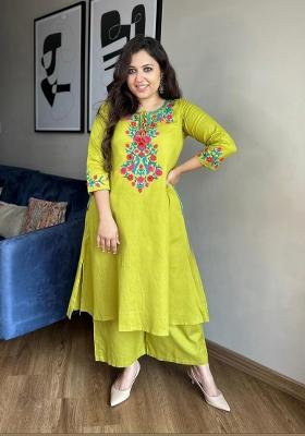Yellow Embroidered Cotton Kurta Set