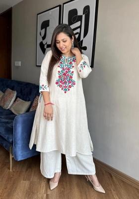 White Embroidered Cotton Kurta Set