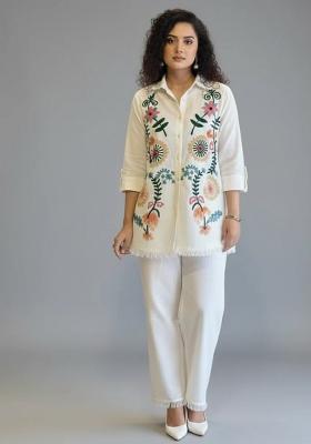 White Embroidered Cotton Kurta Set