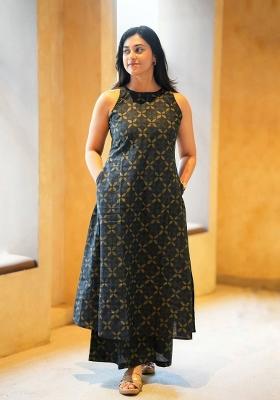 Black Printed Cotton Kurta Set
