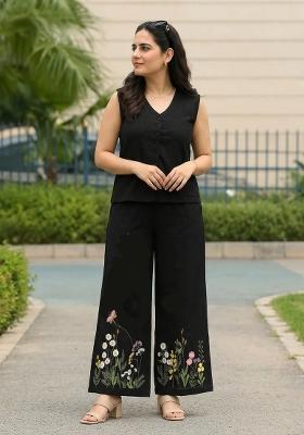 Black Embroidered Cotton Kurta Set