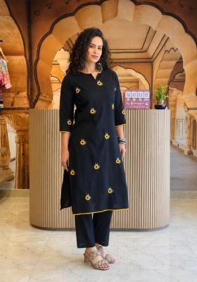Black Embroidered Cotton Kurta Set