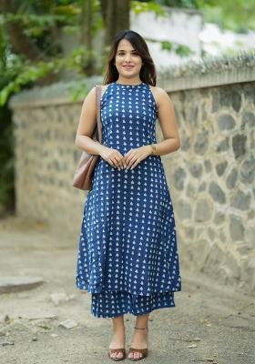 Blue Printed Cotton Kurta Set