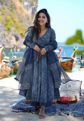 Navy Blue Printed Muslin Kurta Set