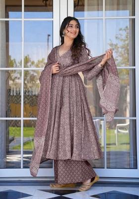 Baby Purple Printed Muslin Kurta Set
