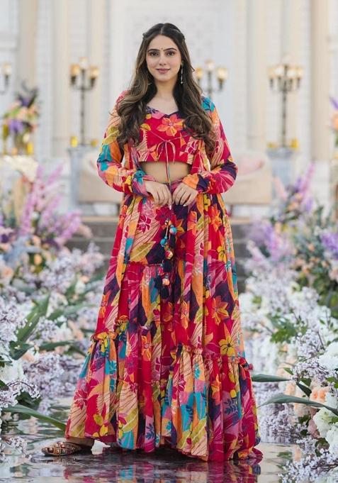 Multicolor Printed Chinon Sharara Set