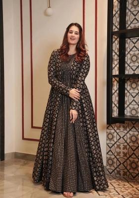 Coal Black Printed Muslin Gown