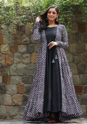 Black Printed Georgette Gown