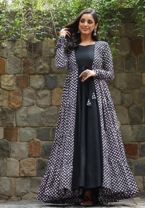 Black Printed Georgette Gown